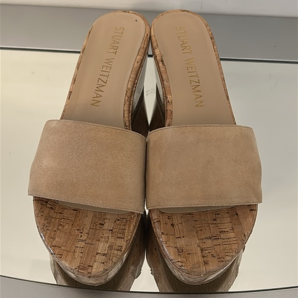 STUART WEITZMAN Summer Wedge Women’s size 10 Tan Suede Platform Slide Sandals - Picture 4 of 16